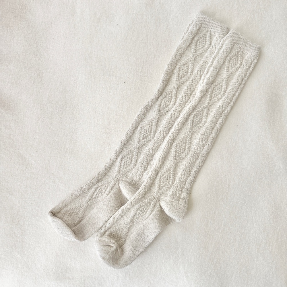 Cable Knit Cream Socks, Vintage American Eagle Cable Knit Socks Gold Sparkle